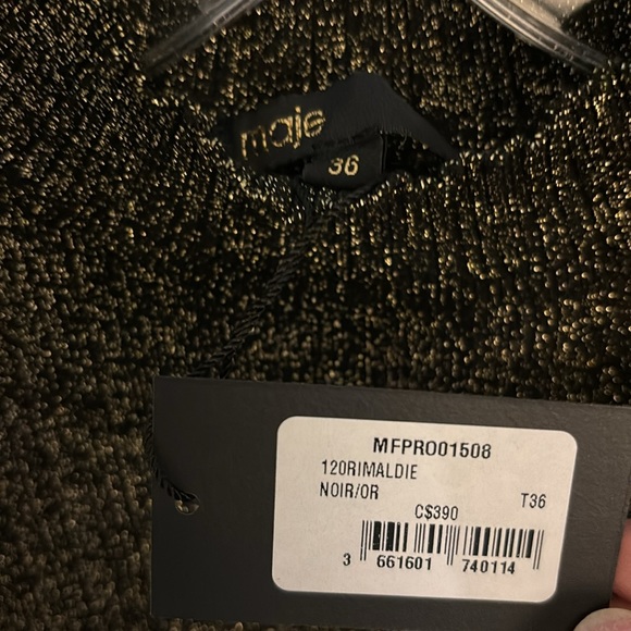 MAJE Black with gold glitter ruched short jumper dress, size 36 NWT - Picture 3 of 5